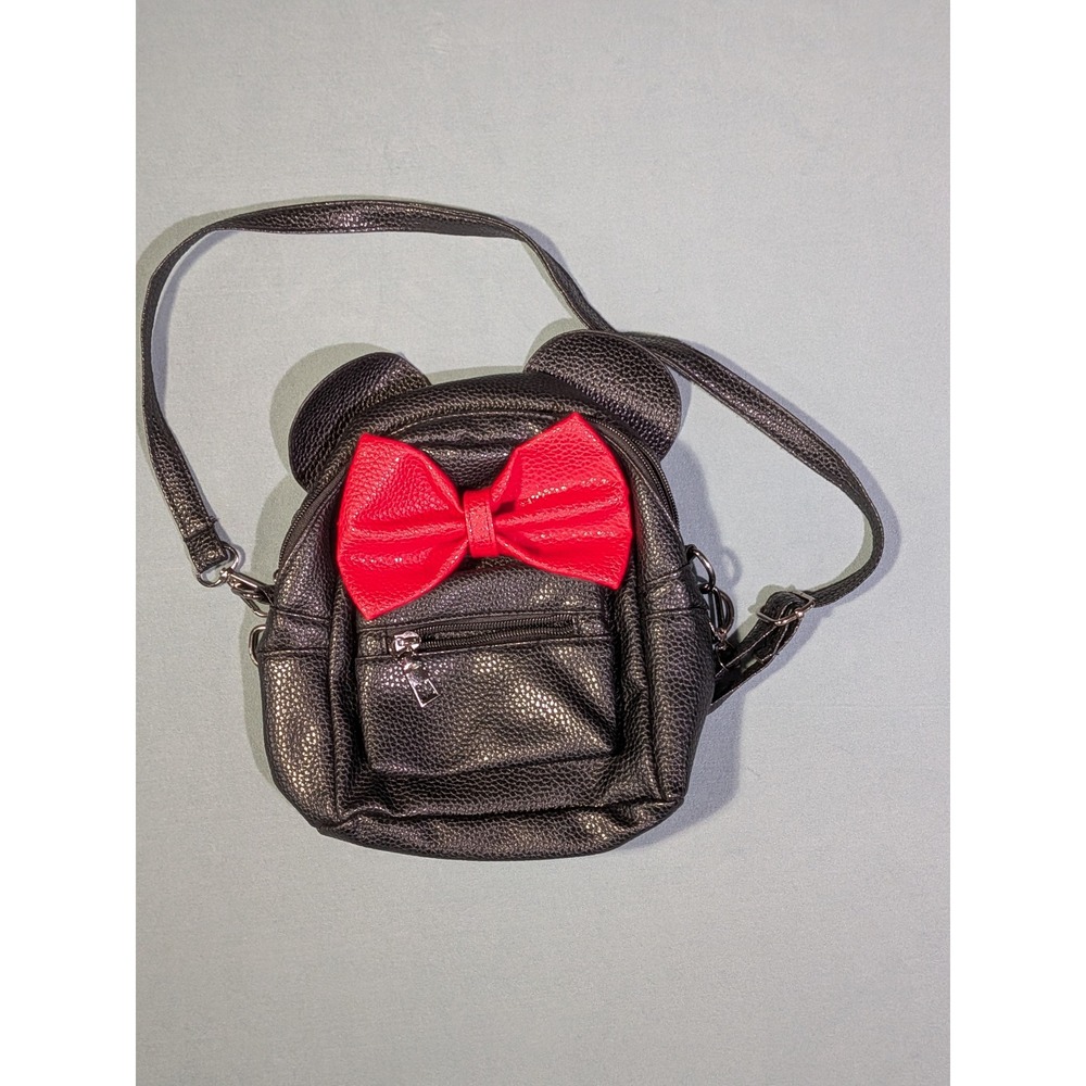 Black Mouse Ear Mini Backpack with Red Bow Convertible Crossbody Bag
